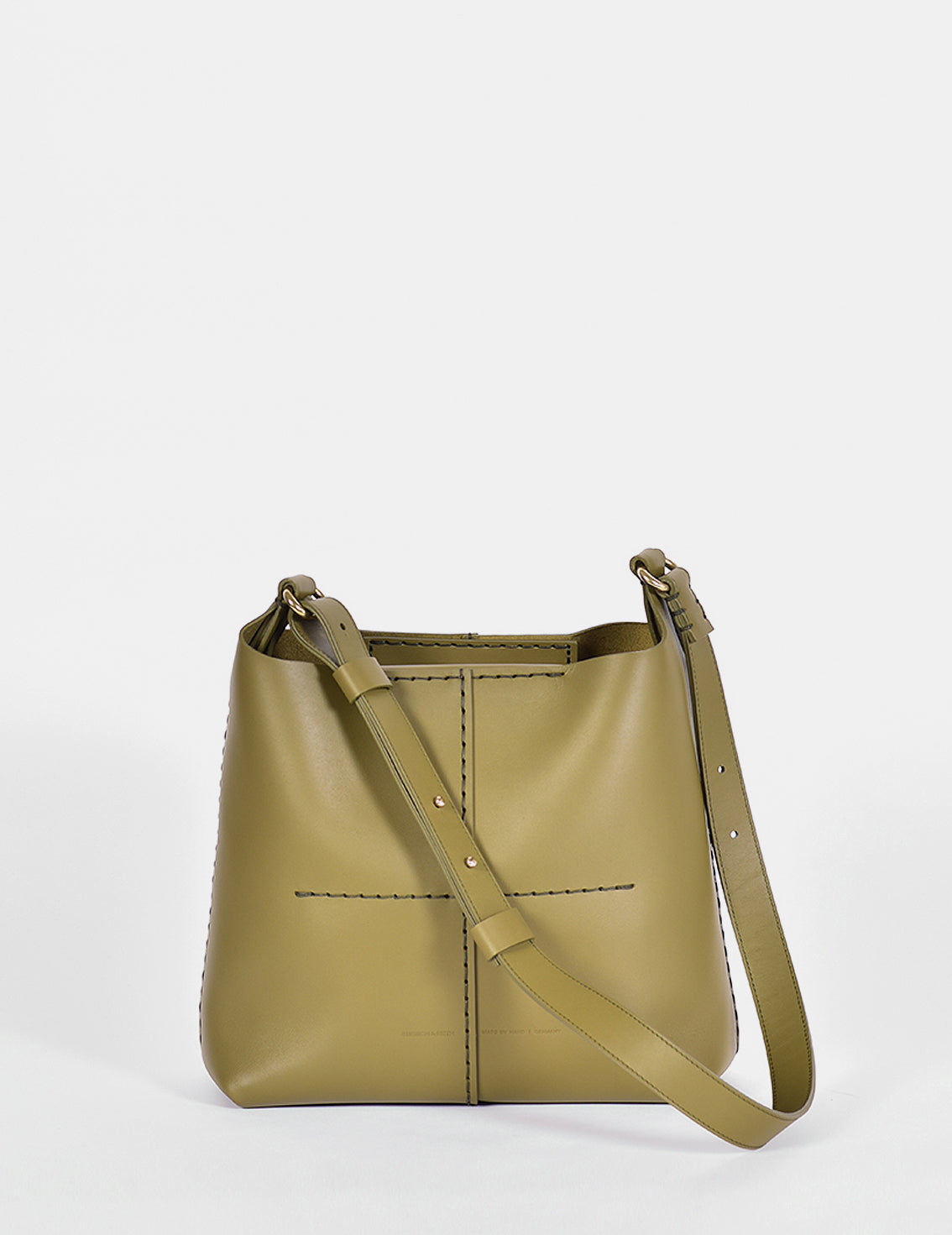 Handgenähte Schultertasche aus olivgrünem Rindleder