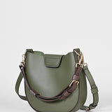 Handtasche ASTOR – vollnarbiges Rindsleder – dunkelgrün + dunkelbraun