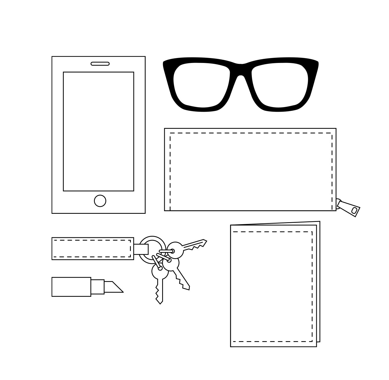 was passt in die Tasche: iPhone, Brille, Schlüssel, mittelgroßes Portemonnaie, Visitenartenetui, kleine Kosmetikartikel
