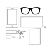was passt in die Tasche: iPhone, Brille, Schlüssel, mittelgroßes Portemonnaie, Visitenartenetui, kleine Kosmetikartikel